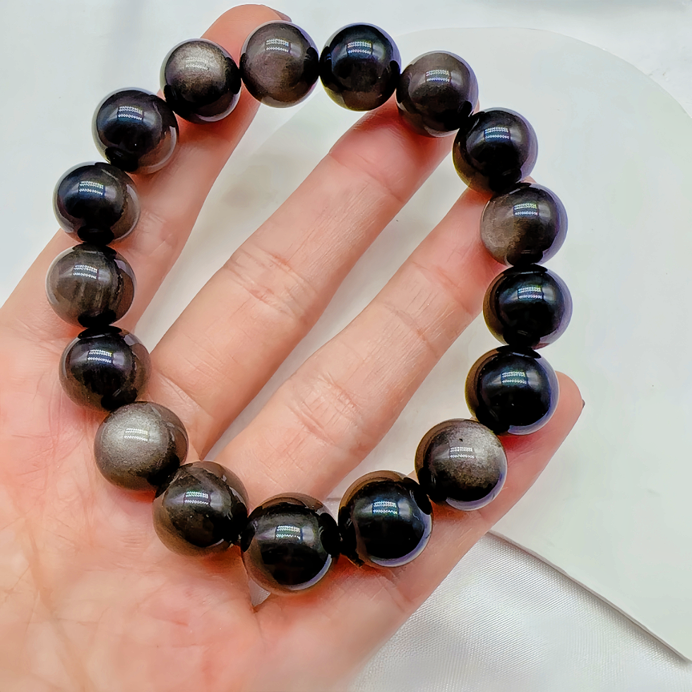 Black Obsidian Stone Beads Bracelet
