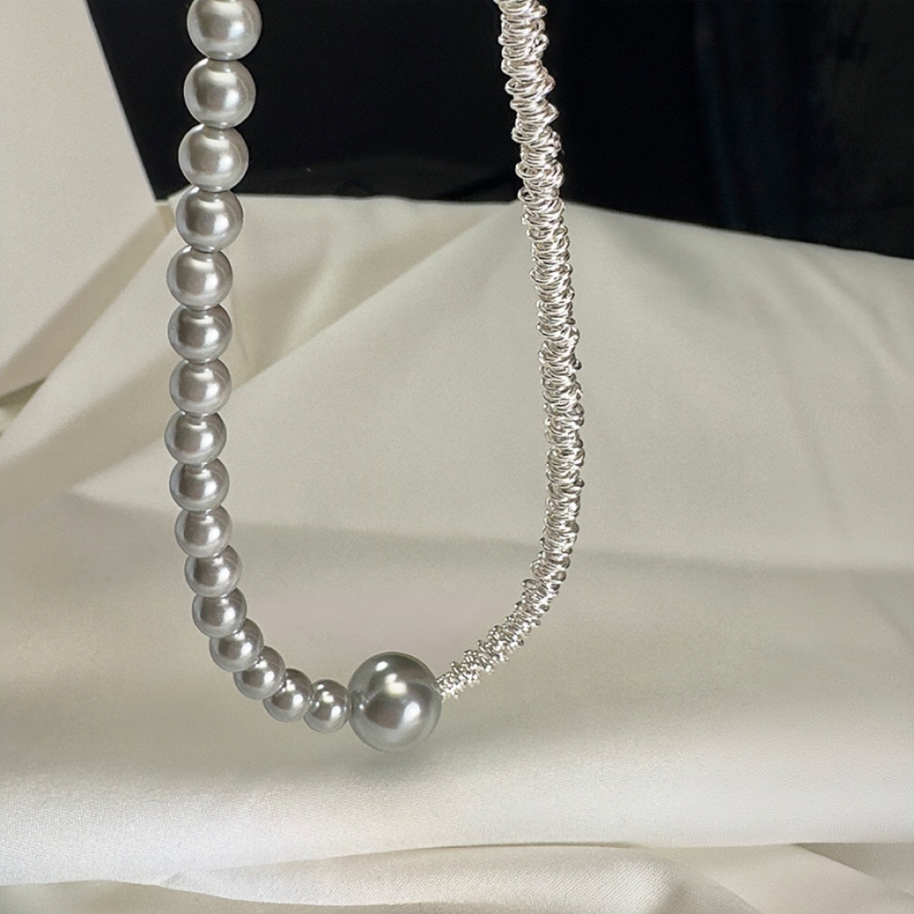 12mm 6mm Asymmetric FAUX Pearl Beads Necklace