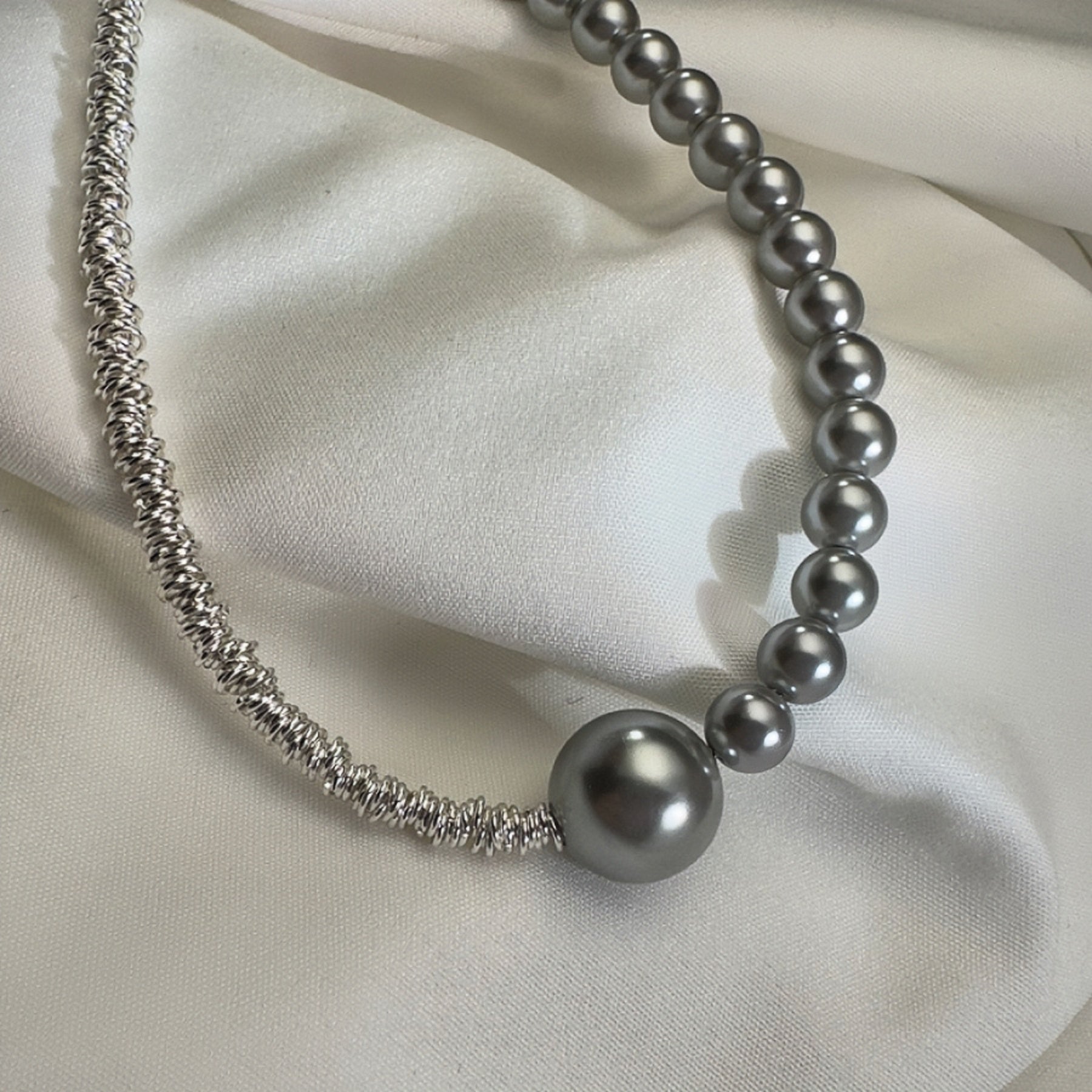 12mm 6mm Asymmetric FAUX Pearl Beads Necklace