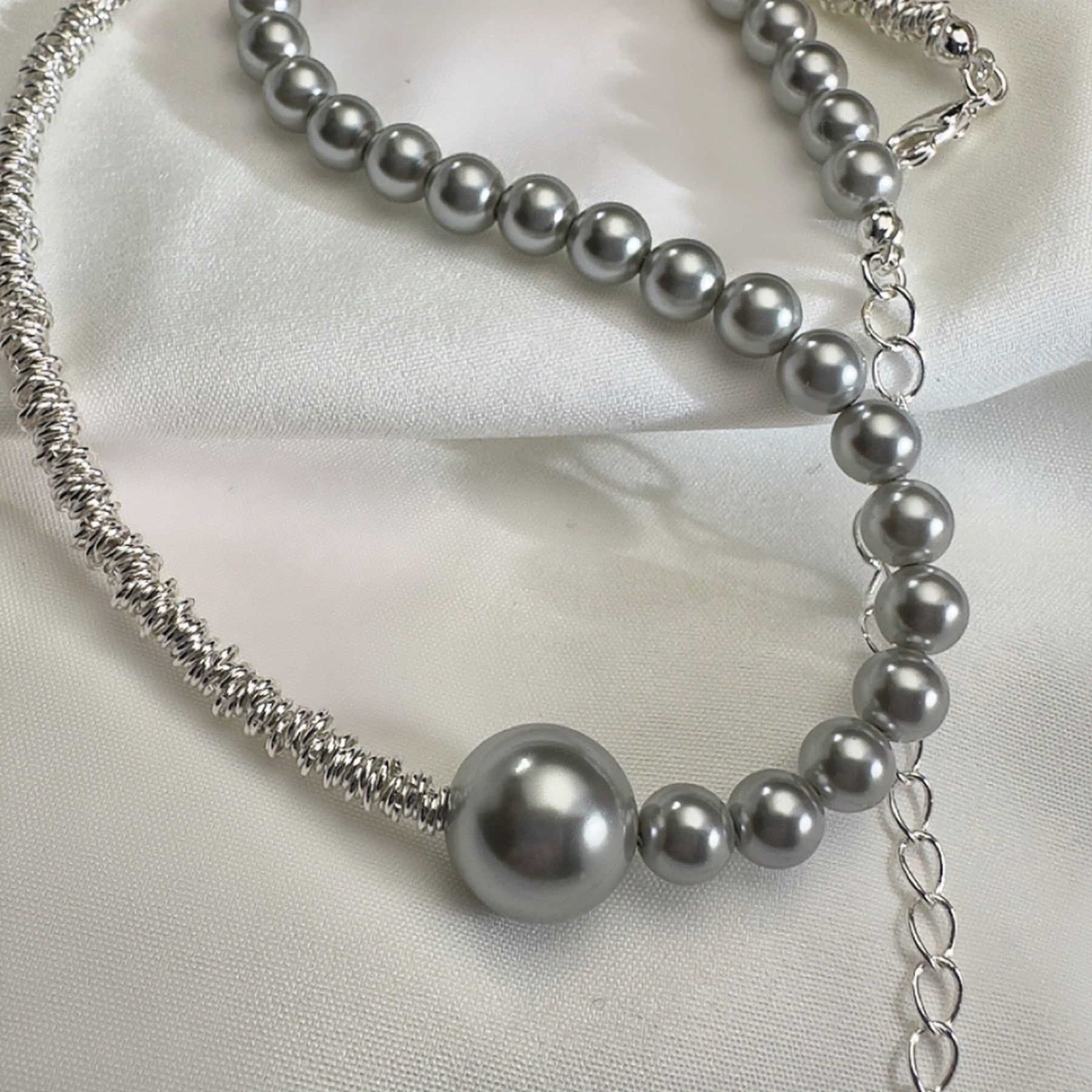 12mm 6mm Asymmetric FAUX Pearl Beads Necklace