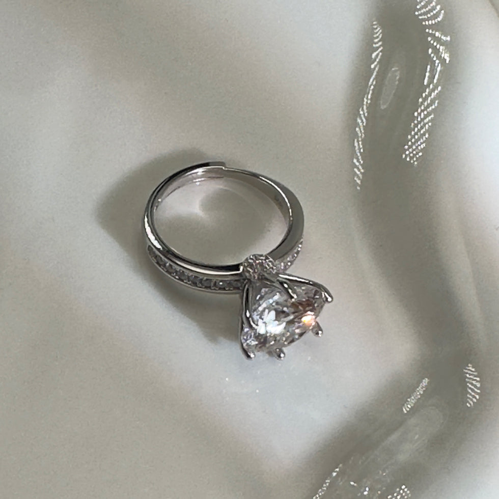 Silver Wedding Moissanite Open Ring