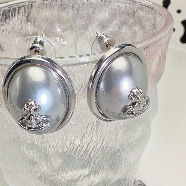 Silver Oval Planet Earrings