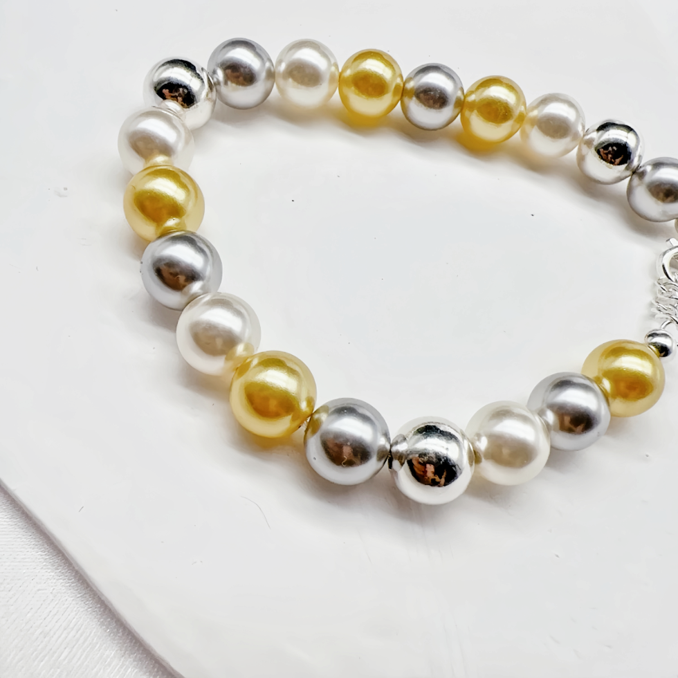 8mm Morandi Color & Sterling Silver FAUX Pearl Bracelet