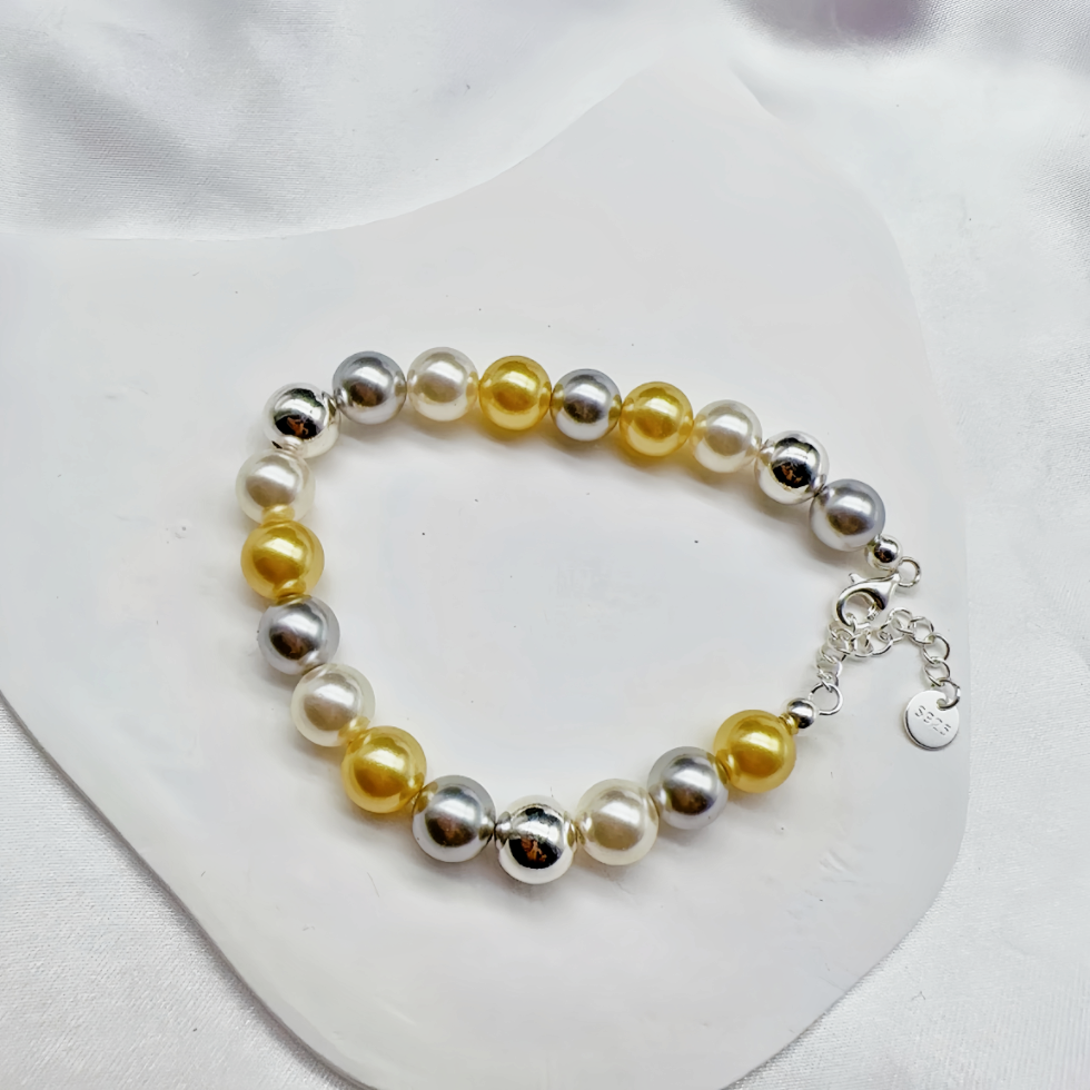 8mm Morandi Color & Sterling Silver FAUX Pearl Bracelet