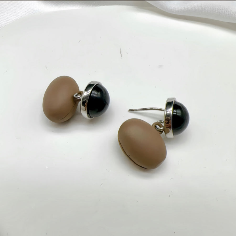 Brown Copper Alloy and Zircon Earrings