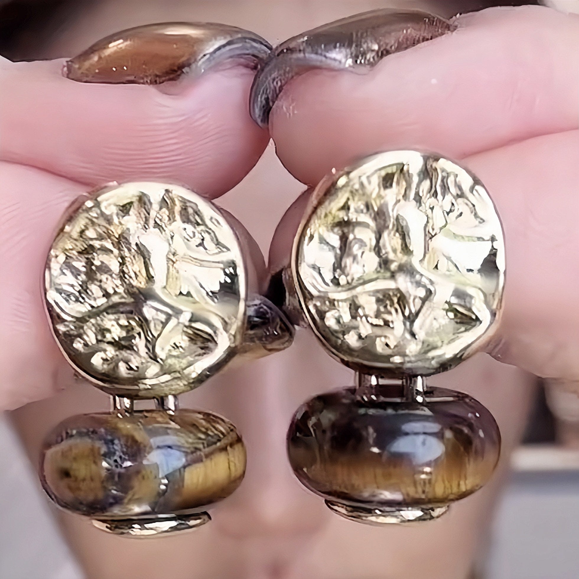 Gold Resin and Ancient Coin Earrings