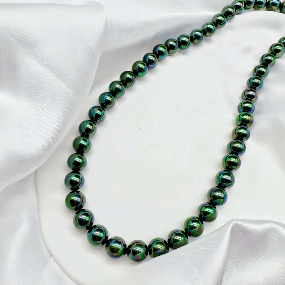 8mm Peacock Green Faux Pearl Necklace With High Quality