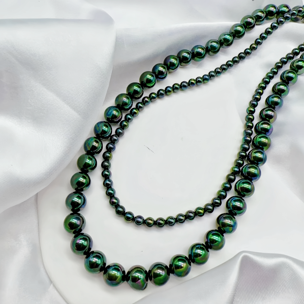 4mm Peacock Green Faux Pearl Necklace With High Quality