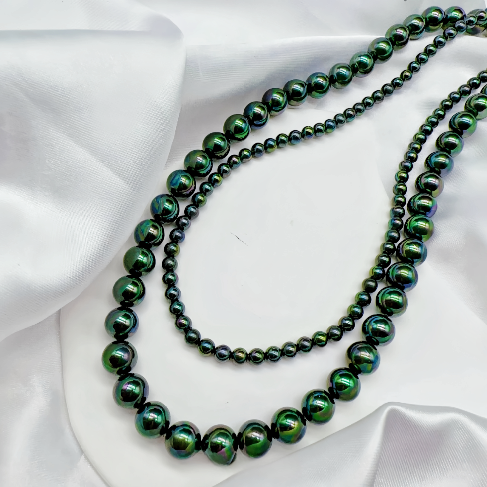 8mm Peacock Green Faux Pearl Necklace With High Quality