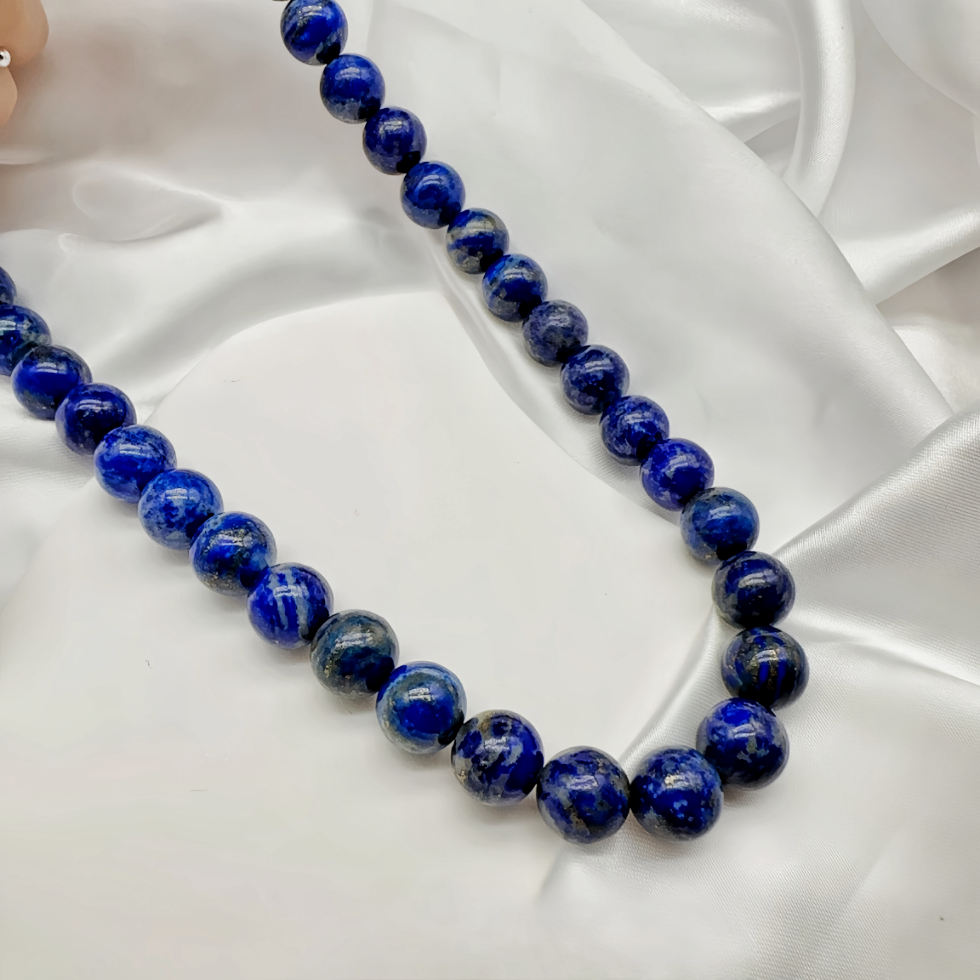 10mm S925 Silver Brazil Deep Blue Natural Stone With Silk Necklace