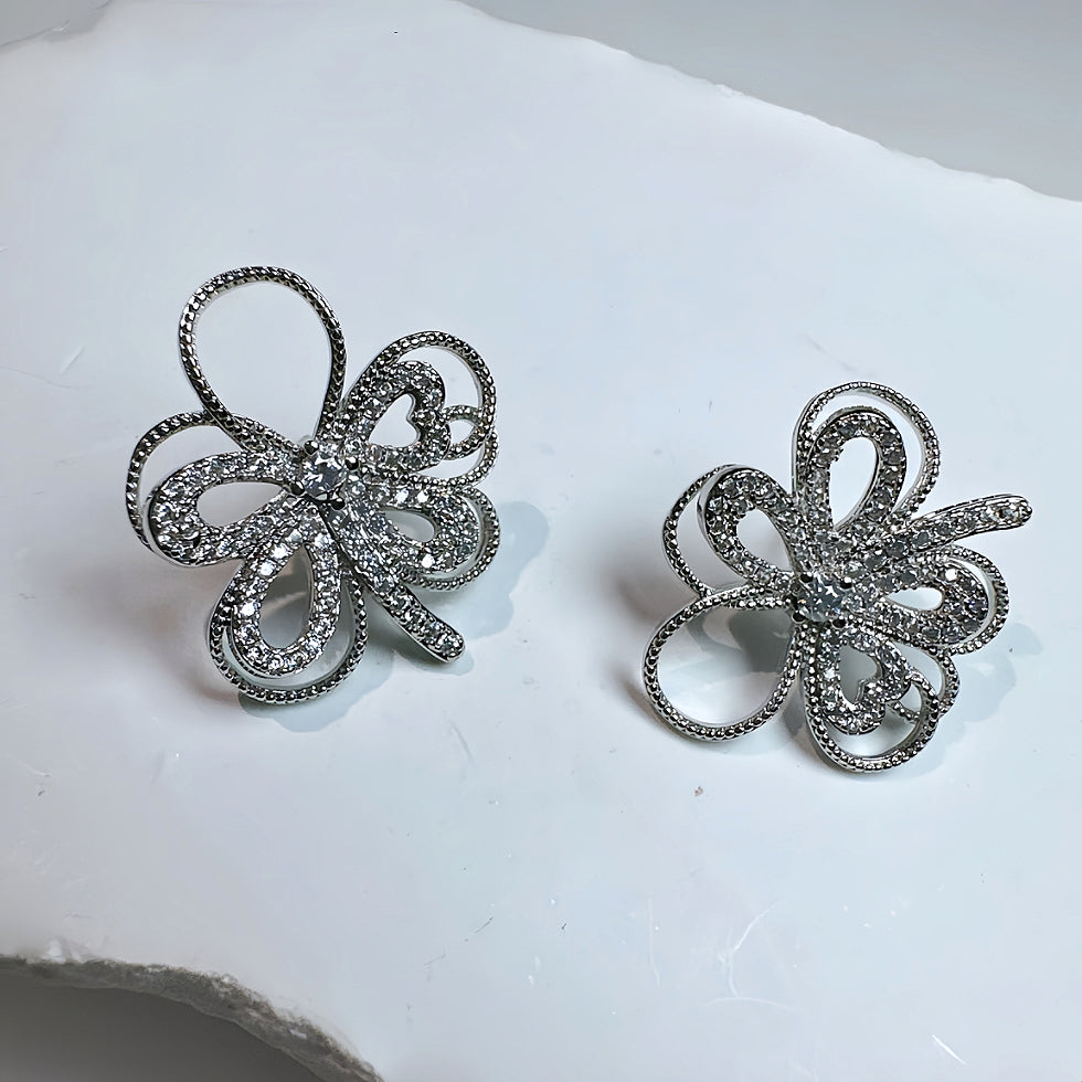 Flower Copper Alloy Inlaid Zircon Earrings