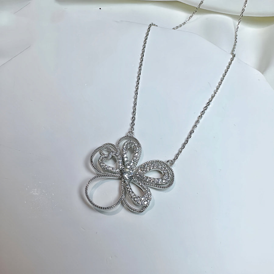 Flower Copper Alloy Inlaid Zircon Necklace