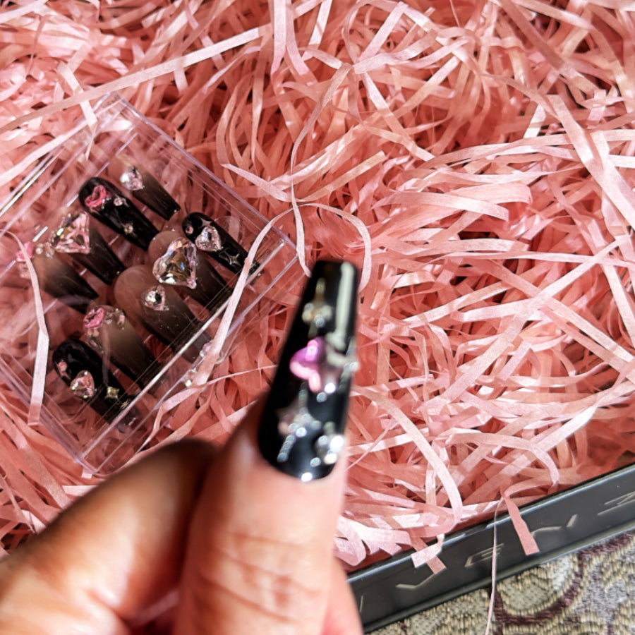 【Hand made】 Black Pink Ombre False Nails