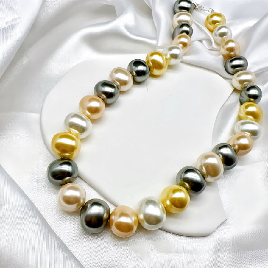 15mm Sterling Silver and Four Colors Pearl Necklace