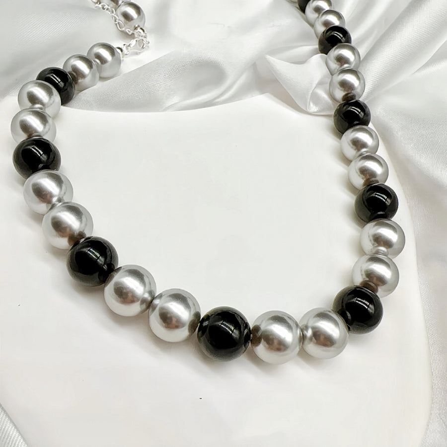10mm Black and Platinum Grey Pearls Necklace Silver Accessory