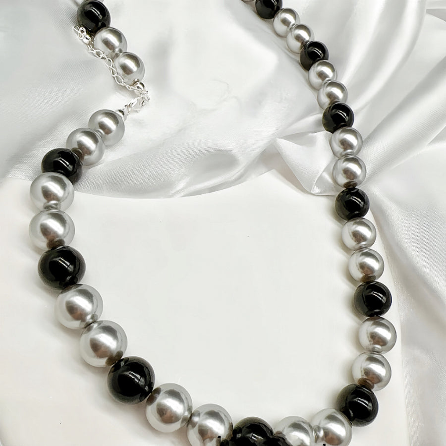 10mm Black and Platinum Grey Pearls Necklace Silver Accessory