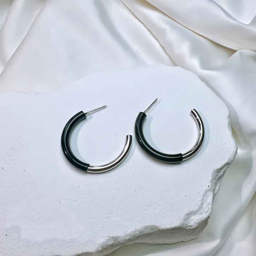 Black & Silver Half Hoop Earrings