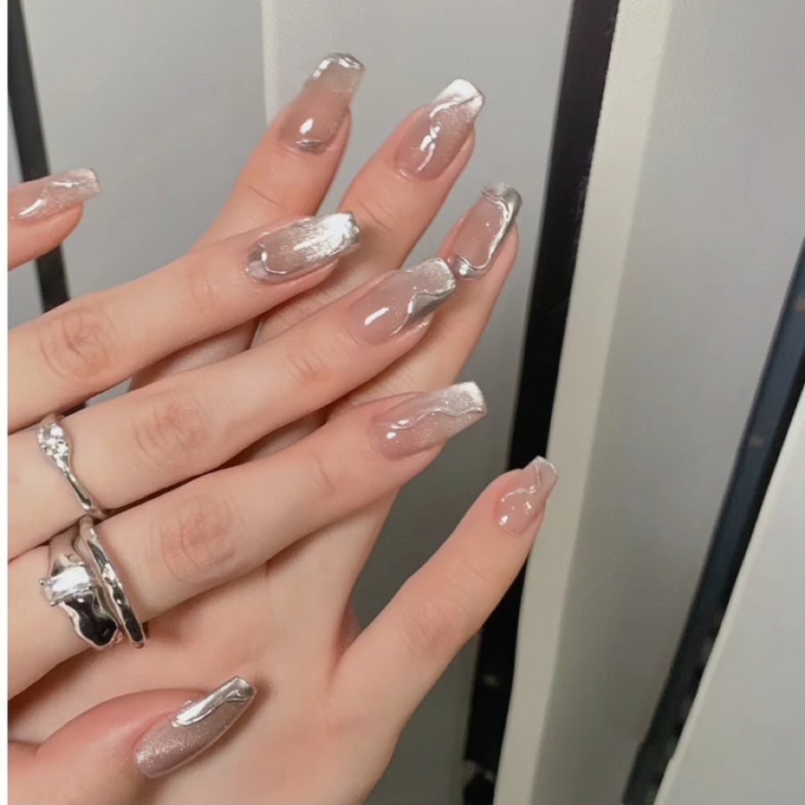 【Hand made】 Silver Gentle Ombre Press-On Nails