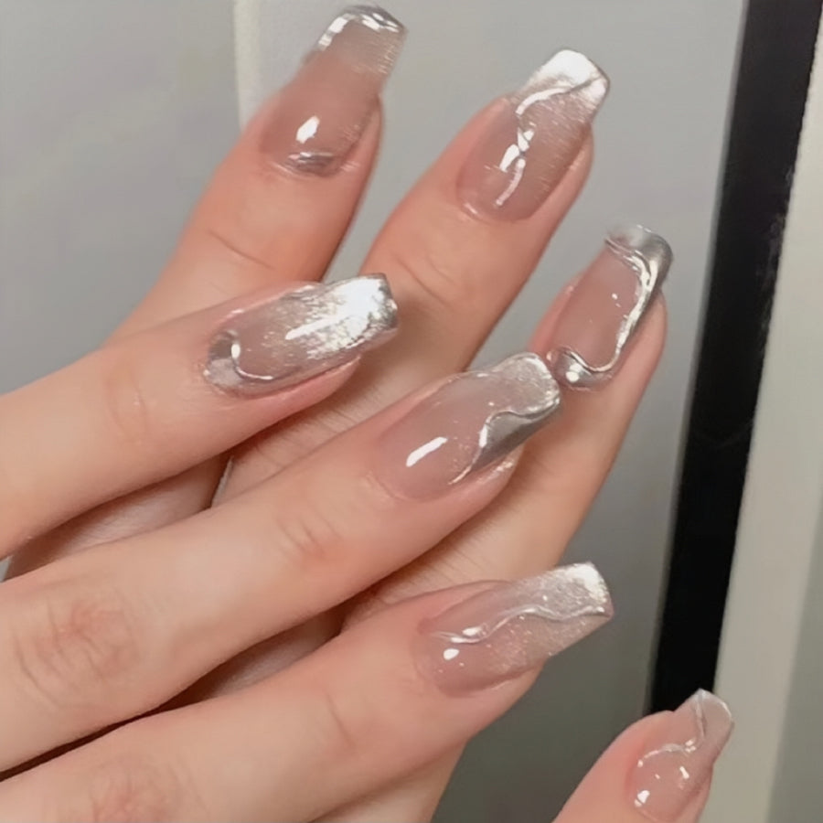 【Hand made】 Silver Gentle Ombre Press-On Nails