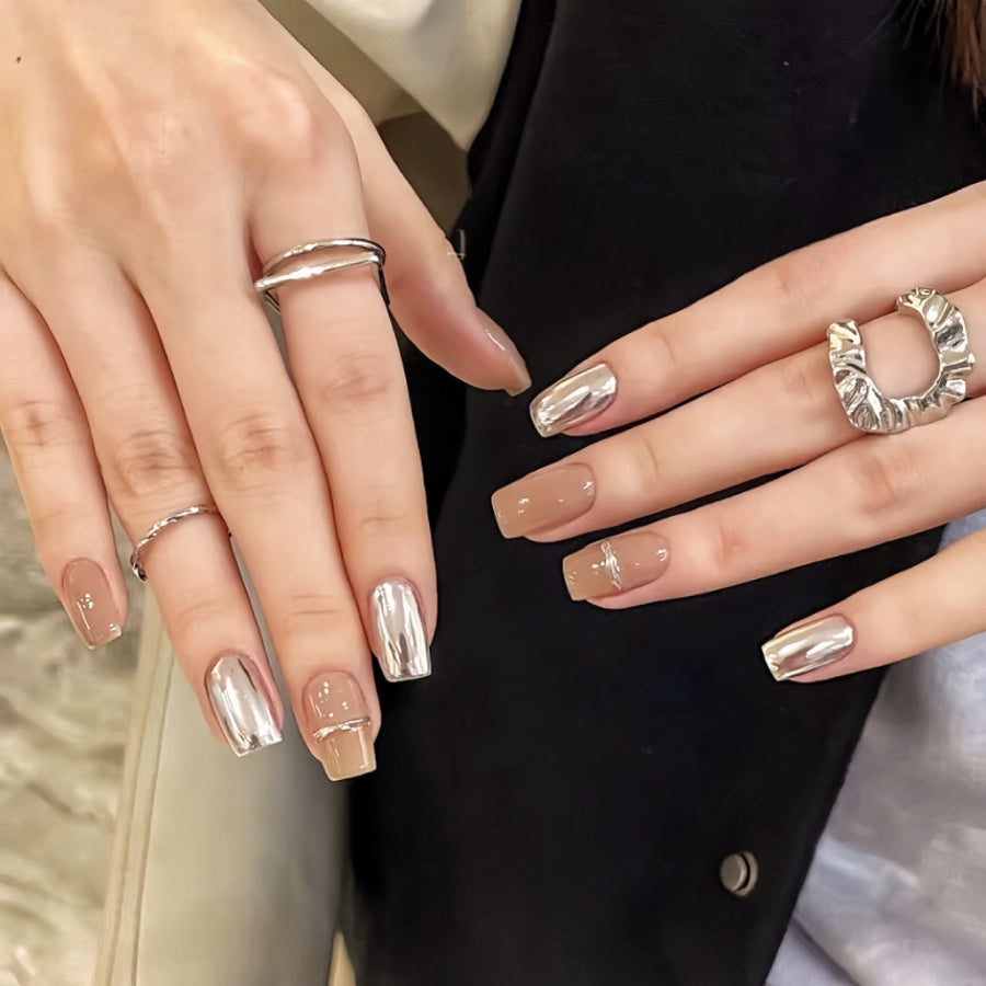 【Hand made】 Silver & Pink Exquisite False Nails