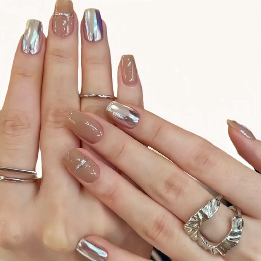 【Hand made】 Silver & Pink Exquisite False Nails