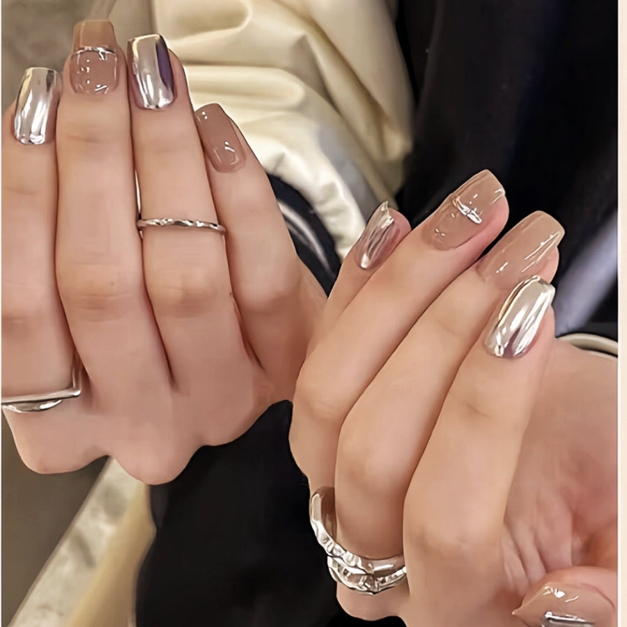 【Hand made】 Silver & Pink Exquisite False Nails