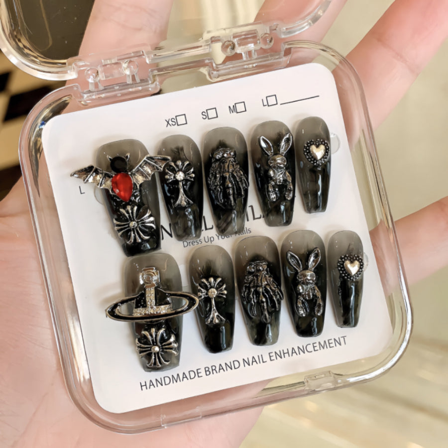 【Hand made】Black Rabbit & Chrome Heart Halloween Press-on nails