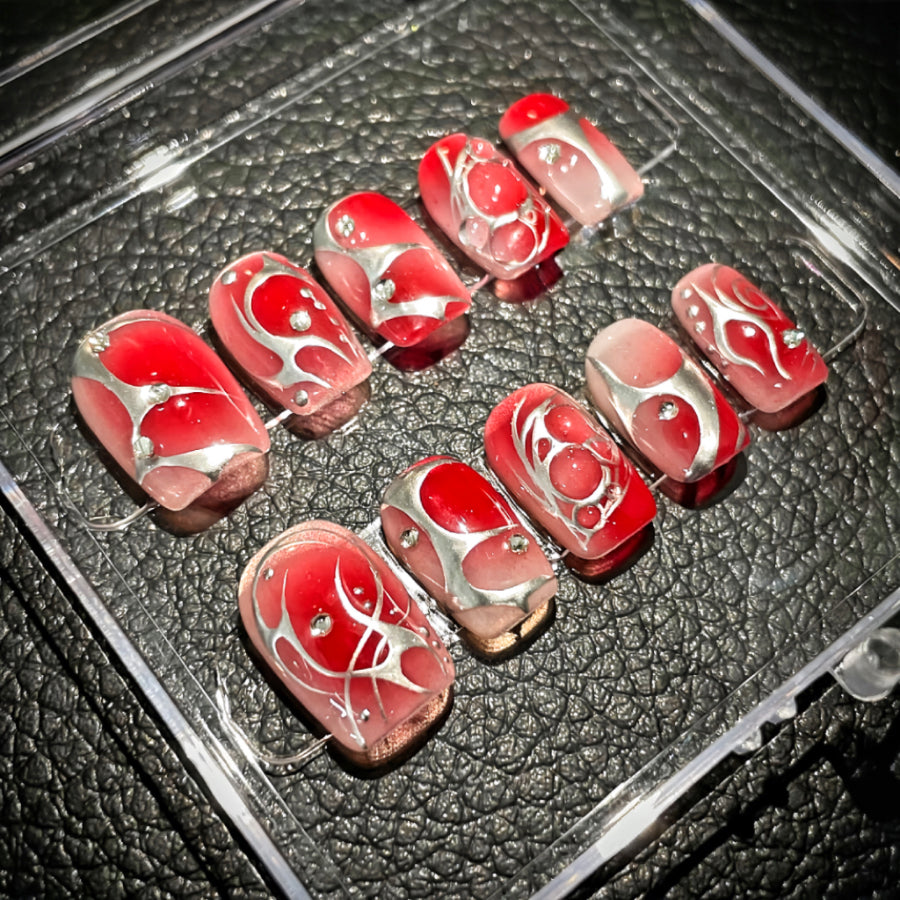 【Custom】Lava Red Ombre Nails
