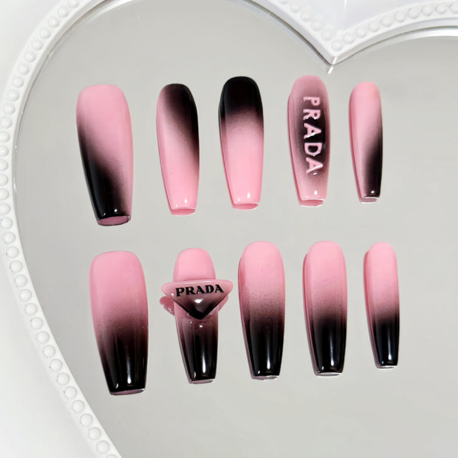 【Custom】Prada Black & Pink Ombre Nails