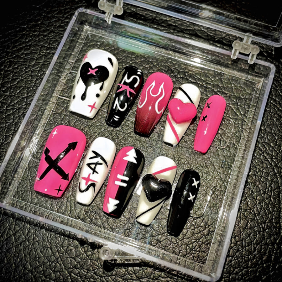 【Custom】Black White Pink SKZ Nails
