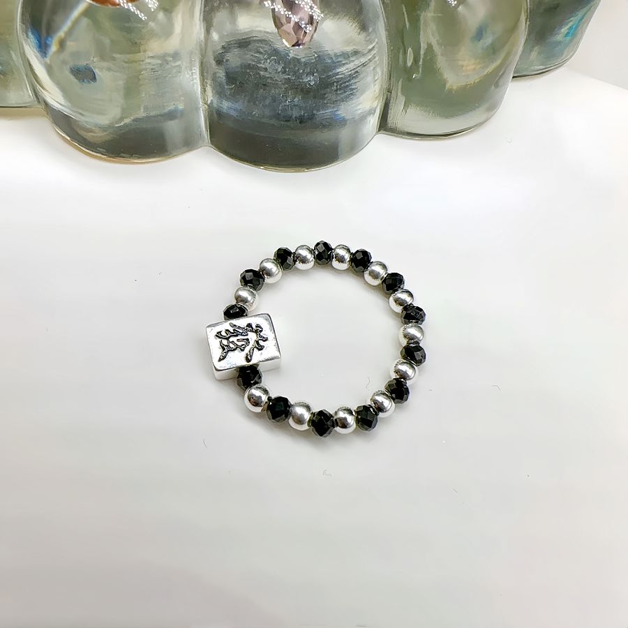 Black Crystal and Sterling Silver Ring Attract Money & Luck