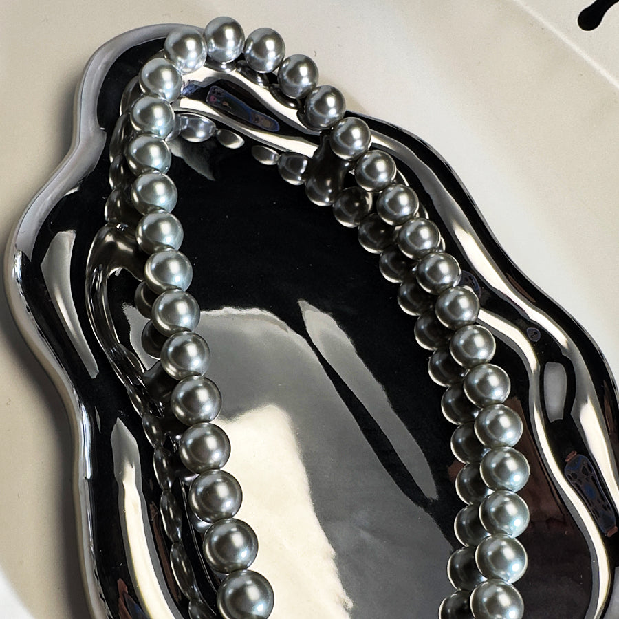 10mm Faux Pearl in Grey Necklace High Quality Not Fade