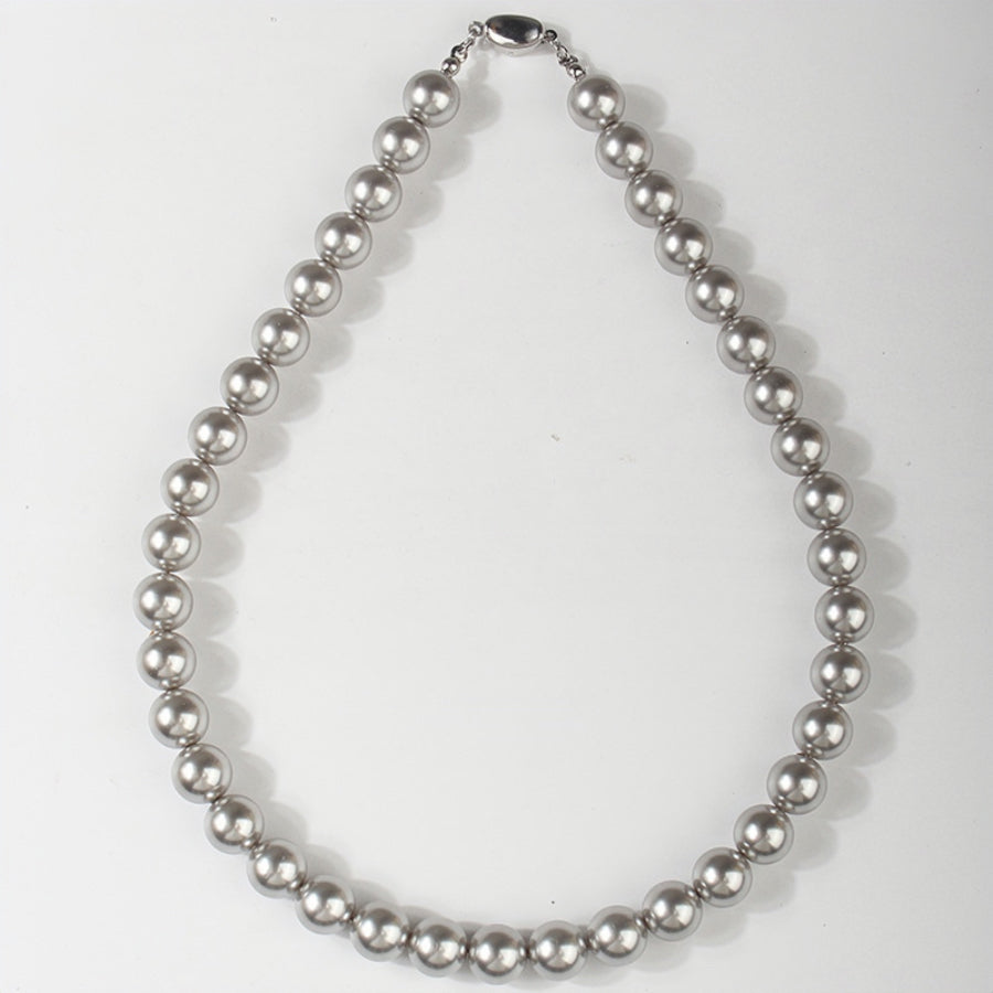 10mm Faux Pearl in Grey Necklace High Quality Not Fade