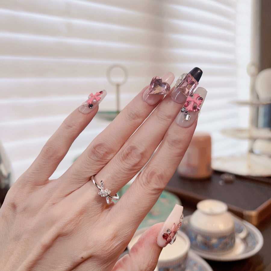 Black Pink Handmade False | Nail