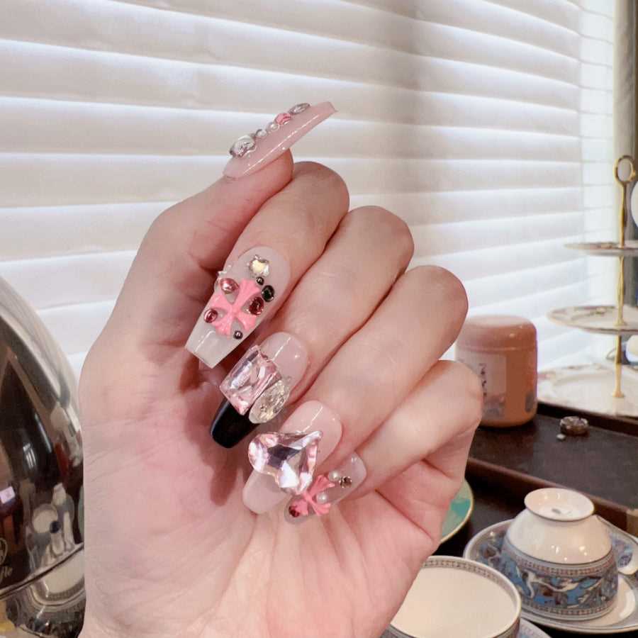 Black Pink Handmade False | Nail