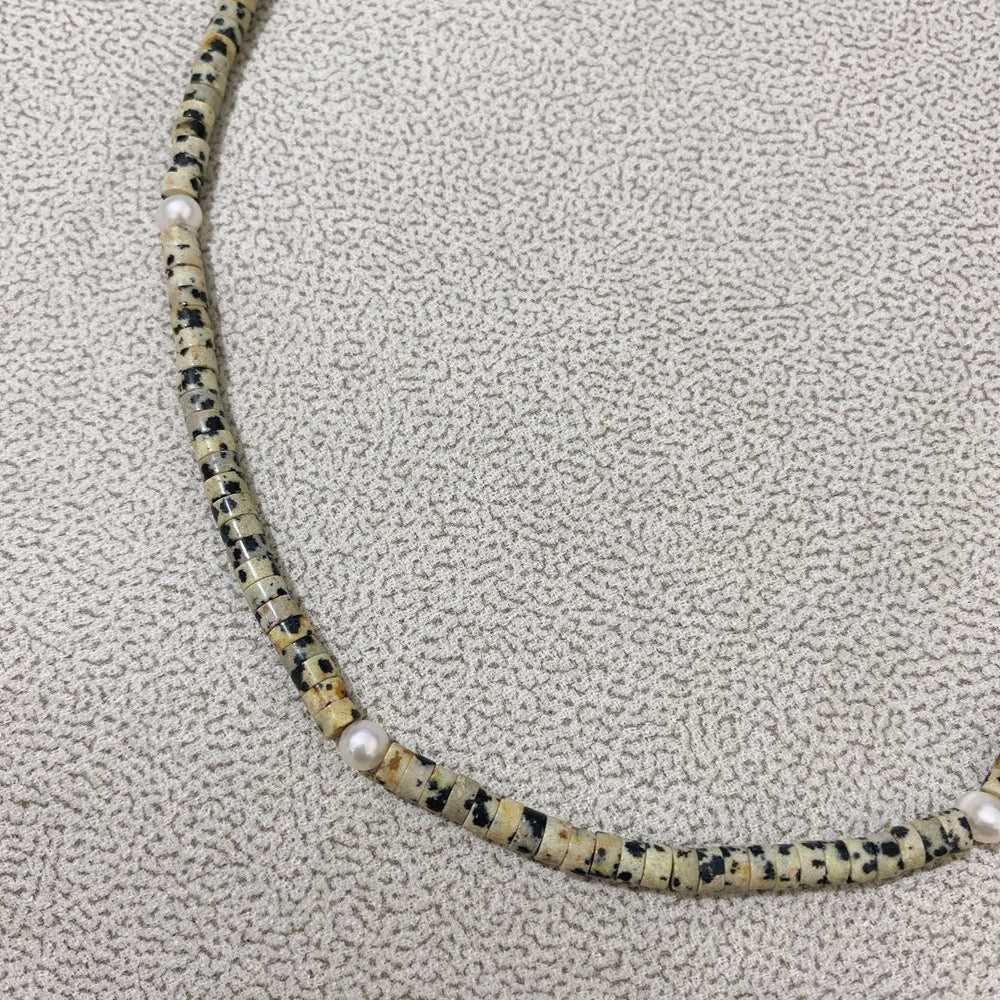 18k Gold Titanium Chain Freshwater Pearl & Natural Stone Choker Necklace