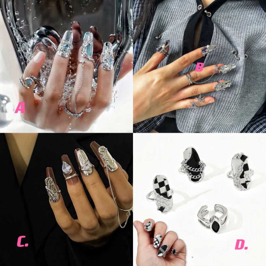 4pcs ｜Nail Ring Set｜ Fingertip Ring｜Chain Ring