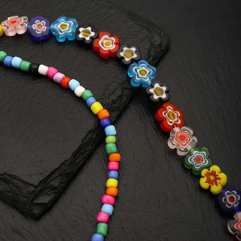 Flower Coloured Glaze Mix-Color Beads Beaded Necklace