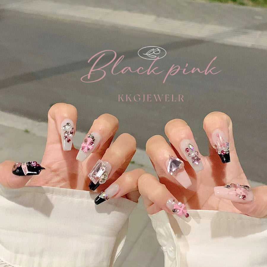 Black Pink Handmade False | Nail