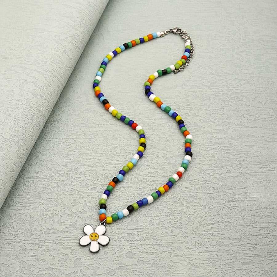 Colorful Beads Beaded & Cute Flower Pendant Necklace