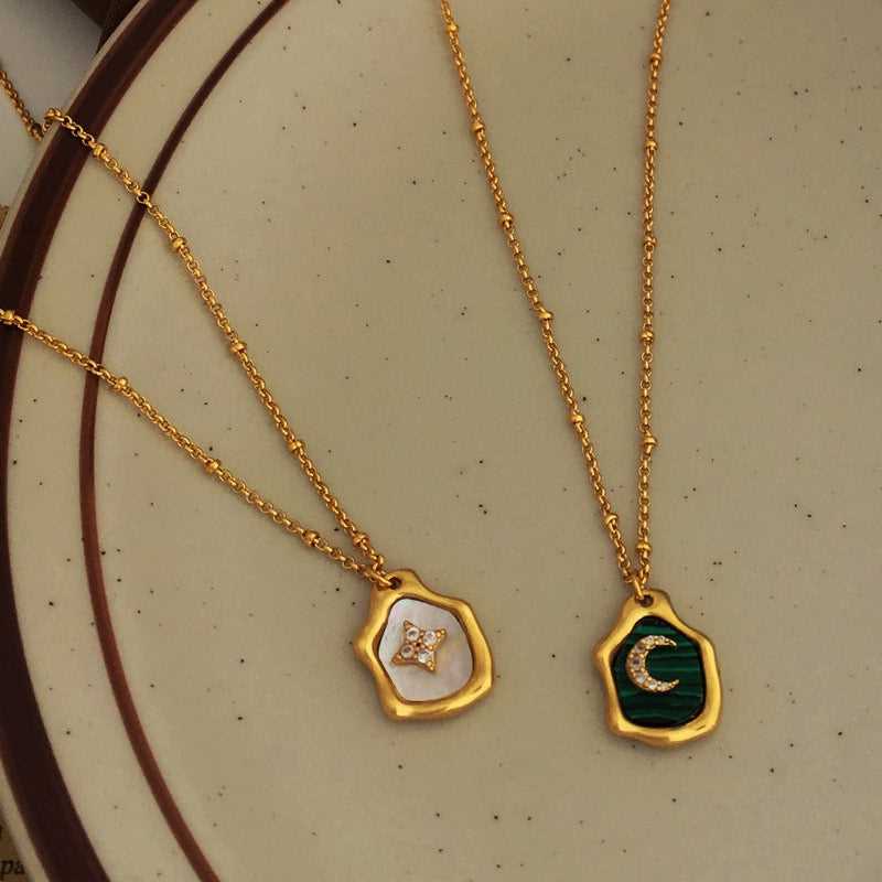 Copper Real Gold Plated Irregular Geometry Pendant Inlay Gem Necklace