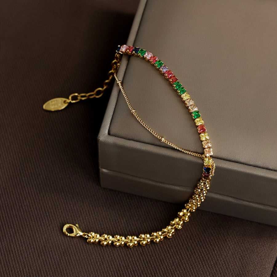 18K Gold Plated Wheat Chain Splice with Zircon Bracelet