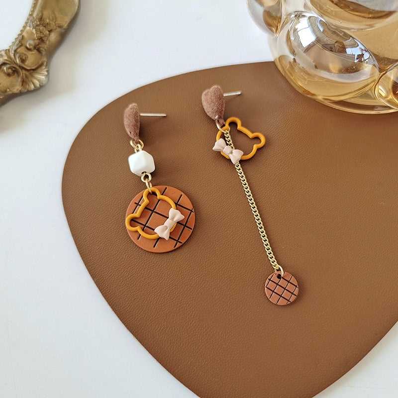 Cute Heart Bear Line with Bow Asymmetrical Earring