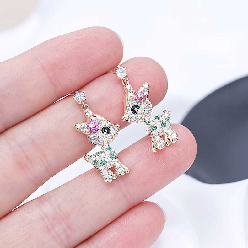 Cute Zircon Inlaid Deer Shaped Drop Earrings