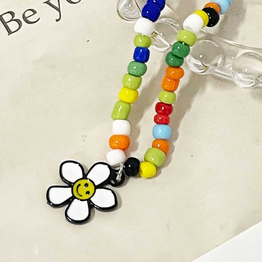 Colorful Beads Beaded & Cute Flower Pendant Necklace