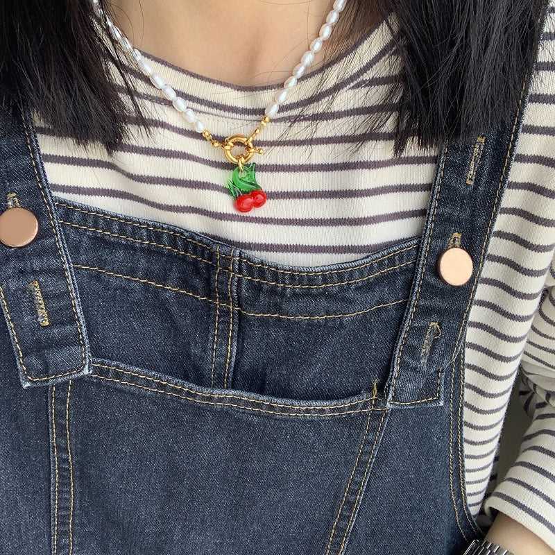 Freshwater Pearl & Cherry Glaze Pendant Necklace