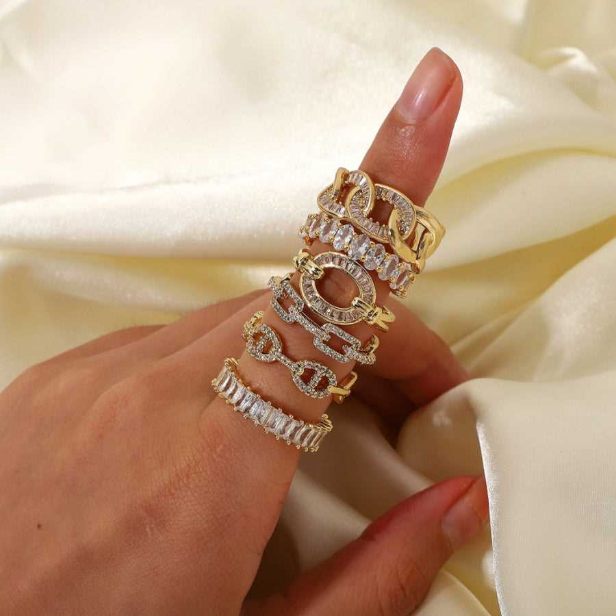 18K Gold Color Preserving Zircon Inlaid Open Ring Set