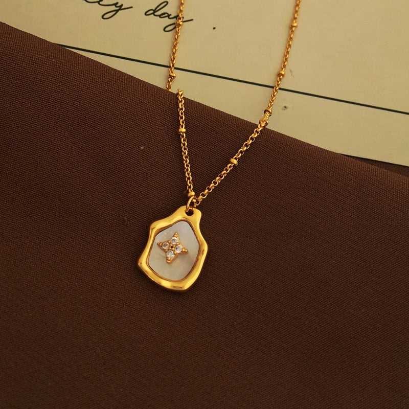 Copper Real Gold Plated Irregular Geometry Pendant Inlay Gem Necklace