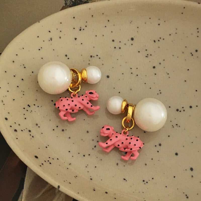 Copper Real Gold Plated Pink Leopard Pierced Earring