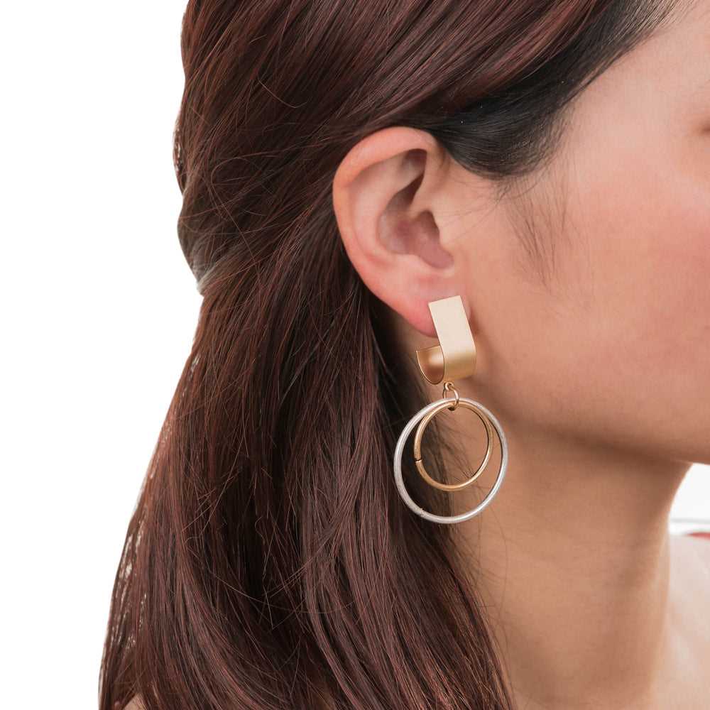 Double Layer Colors Gold Silver Hoop Drop Earrings